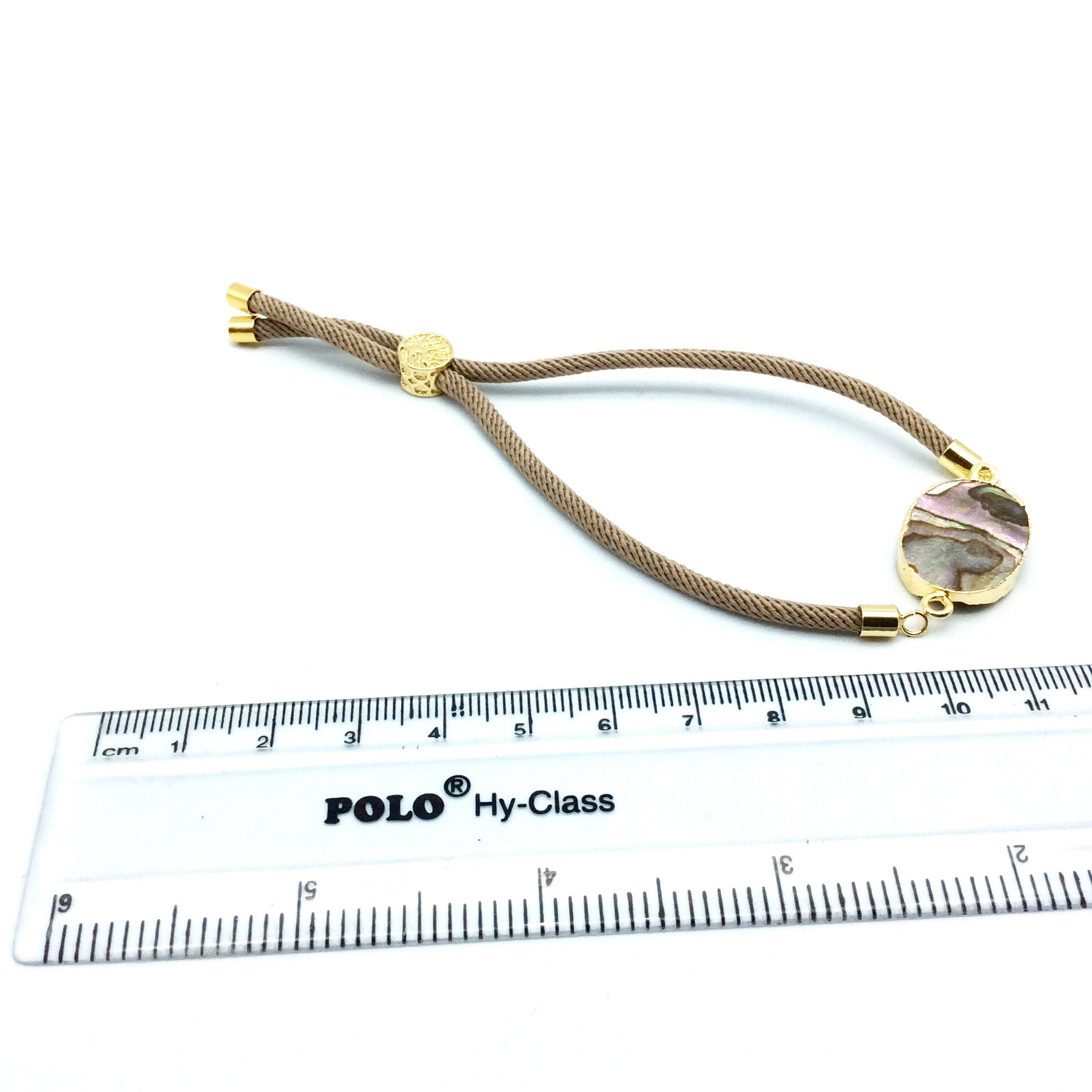 Beige Half Finished Cord Bracelet with Gold Plated Tree of Life Sliding Stopper Bead - 115mm Single Cord Length, 8mm Stopper Bead
