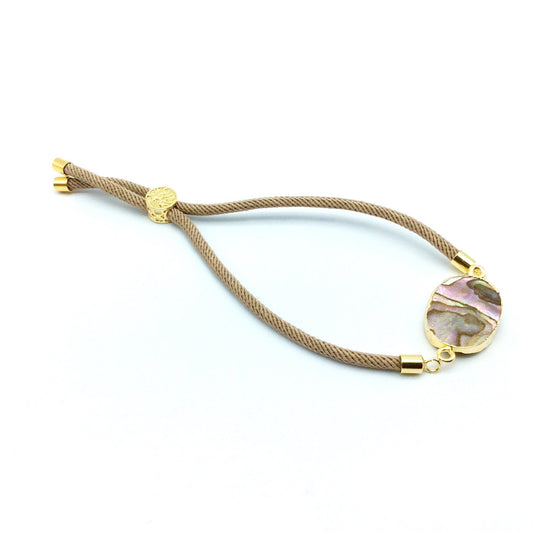 Beige Half Finished Cord Bracelet with Gold Plated Tree of Life Sliding Stopper Bead - 115mm Single Cord Length, 8mm Stopper Bead
