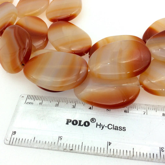 Natural Orange/White Banded Agate Freeform Oval Beads - 15" Strand (Approx. 10 Beads) - Measuring 28mm x 38mm- Sold by the Strand