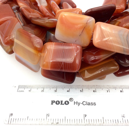 22mm x 30mm Orange Banded Agate Rectangle Beads - 15.5" Strand (Approx. 13 Beads per Strand) - Natural Semi-Precious Gemstone