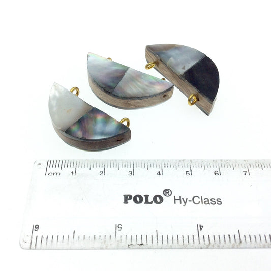 Silver Gray Semi-circle Shaped Natural Shell Focal Pendant - 15mm x 37mm Approximately - Sold Individually