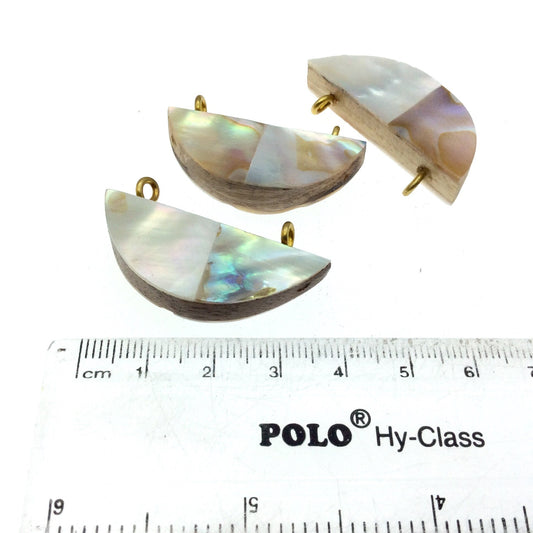 Iridescent White Semi-circle Shaped Natural Shell Focal Pendant - 15mm x 37mm Approximately - Sold Individually