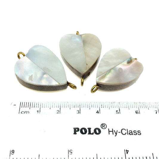 Iridescent White Heart Shaped Natural Shell Focal Connector - 22mm x 28mm Approximately - Sold Individually