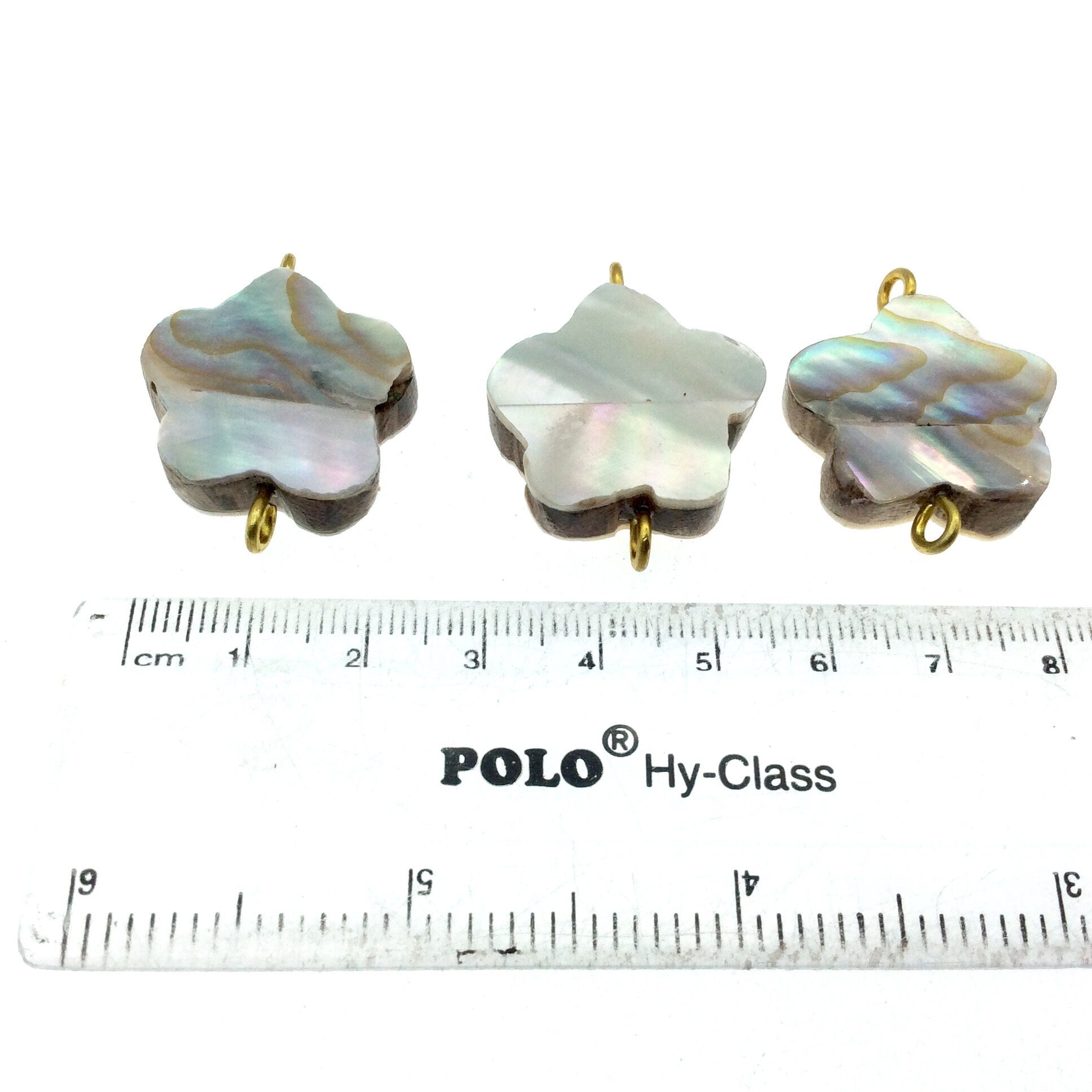 Iridescent White Flower Shaped Natural Shell Focal Connector - 24mm x 24mm Approximately - Sold Individually