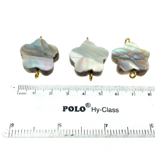 Iridescent White Flower Shaped Natural Shell Focal Connector - 24mm x 24mm Approximately - Sold Individually