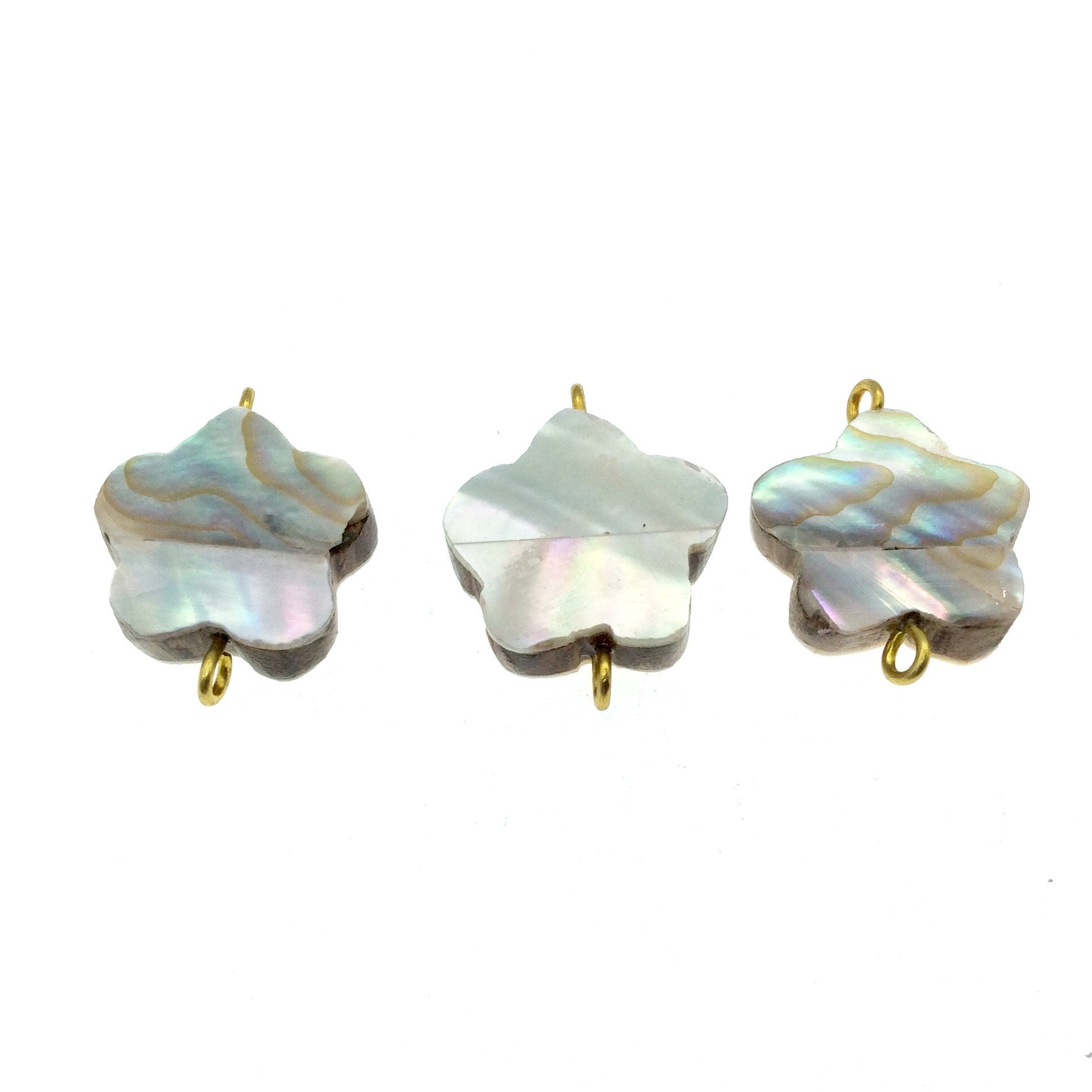 Iridescent White Flower Shaped Natural Shell Focal Connector - 24mm x 24mm Approximately - Sold Individually