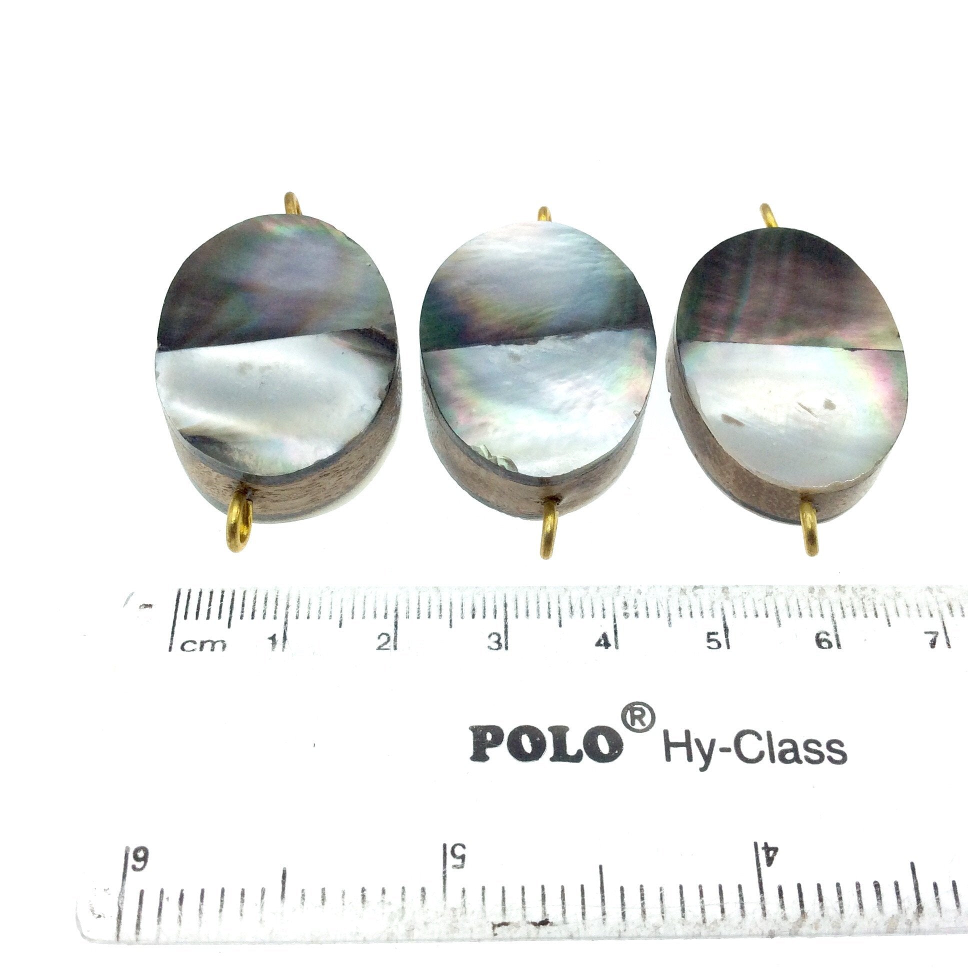 Silver Gray Oval Shaped Natural Shell Focal Connector - 22mm x 31mm Approximately - Sold Individually