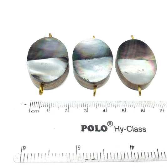 Silver Gray Oval Shaped Natural Shell Focal Connector - 22mm x 31mm Approximately - Sold Individually