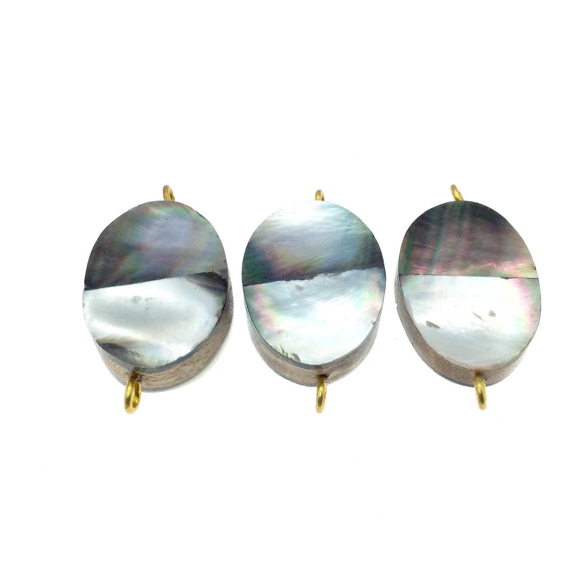 Silver Gray Oval Shaped Natural Shell Focal Connector - 22mm x 31mm Approximately - Sold Individually