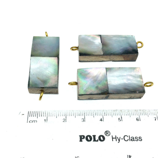Silver Gray Rectangle Shaped Natural Shell Focal Connector - 16mm x 38mm Approximately - Sold Individually