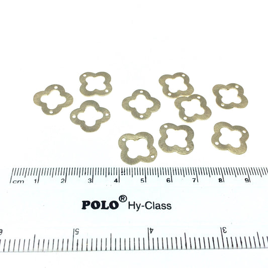 17mm Gold Brushed Finish Thick Open Quatrefoil Shaped Plated Copper Components - Sold in Pre-Counted Bulk Packs of 10 Pieces - (048-GD)