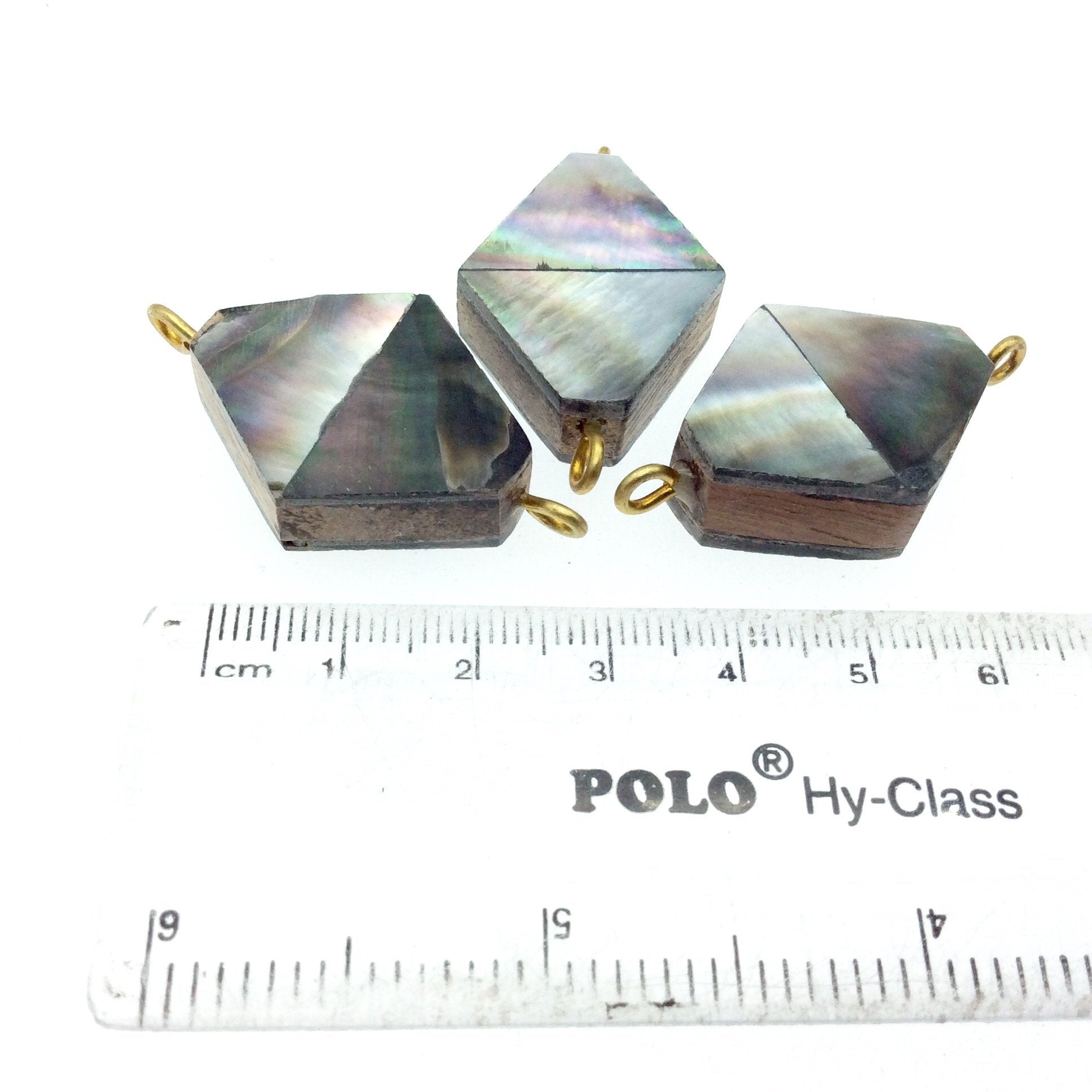 Silver Gray Flattened Diamond Shaped Natural Shell Focal Connector - 23mm x 28mm Approximately - Sold Individually