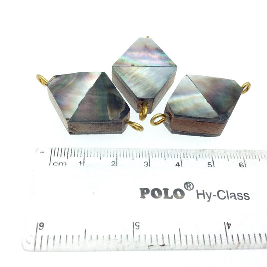 Silver Gray Flattened Diamond Shaped Natural Shell Focal Connector - 23mm x 28mm Approximately - Sold Individually