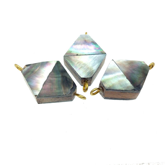 Silver Gray Flattened Diamond Shaped Natural Shell Focal Connector - 23mm x 28mm Approximately - Sold Individually