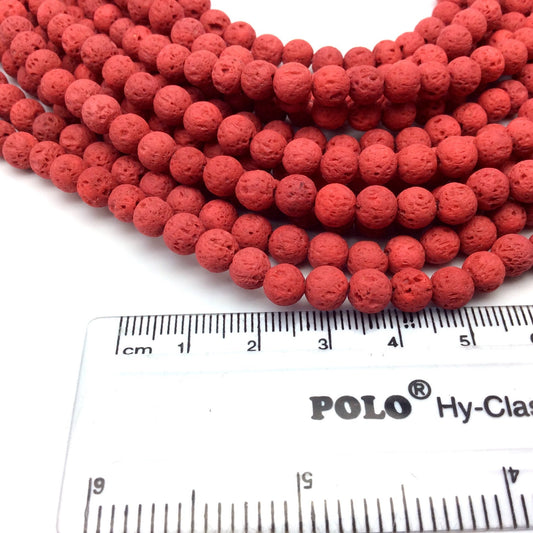 6mm Bright Red Colored Volcanic Lava Rock Round/Rondelle Shaped Diffuser Beads w/ 1.5mm Holes - Sold by 15" Strands (Approx. 65 Beads)