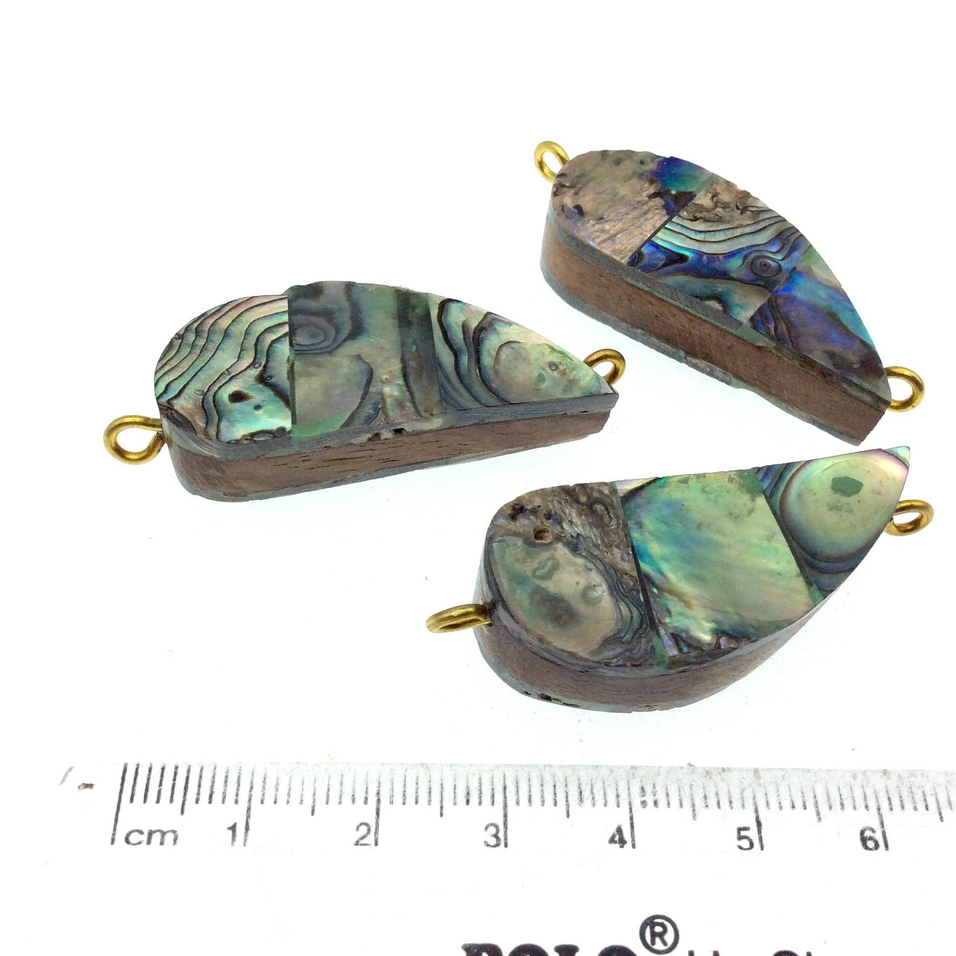 Rainbow Curved Teardrop Shaped Natural Shell Focal Connector - 16mm x 38mm  Approximately - Sold Individually
