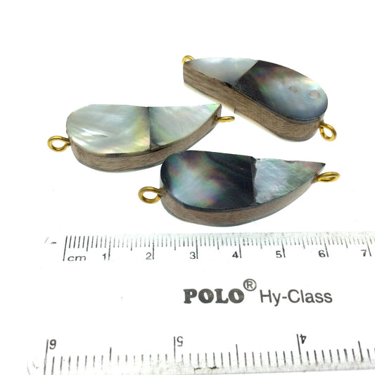 Silver Gray Curved Teardrop Shaped Natural Shell Focal Connector - 16mm x 38mm Approximately - Sold Individually
