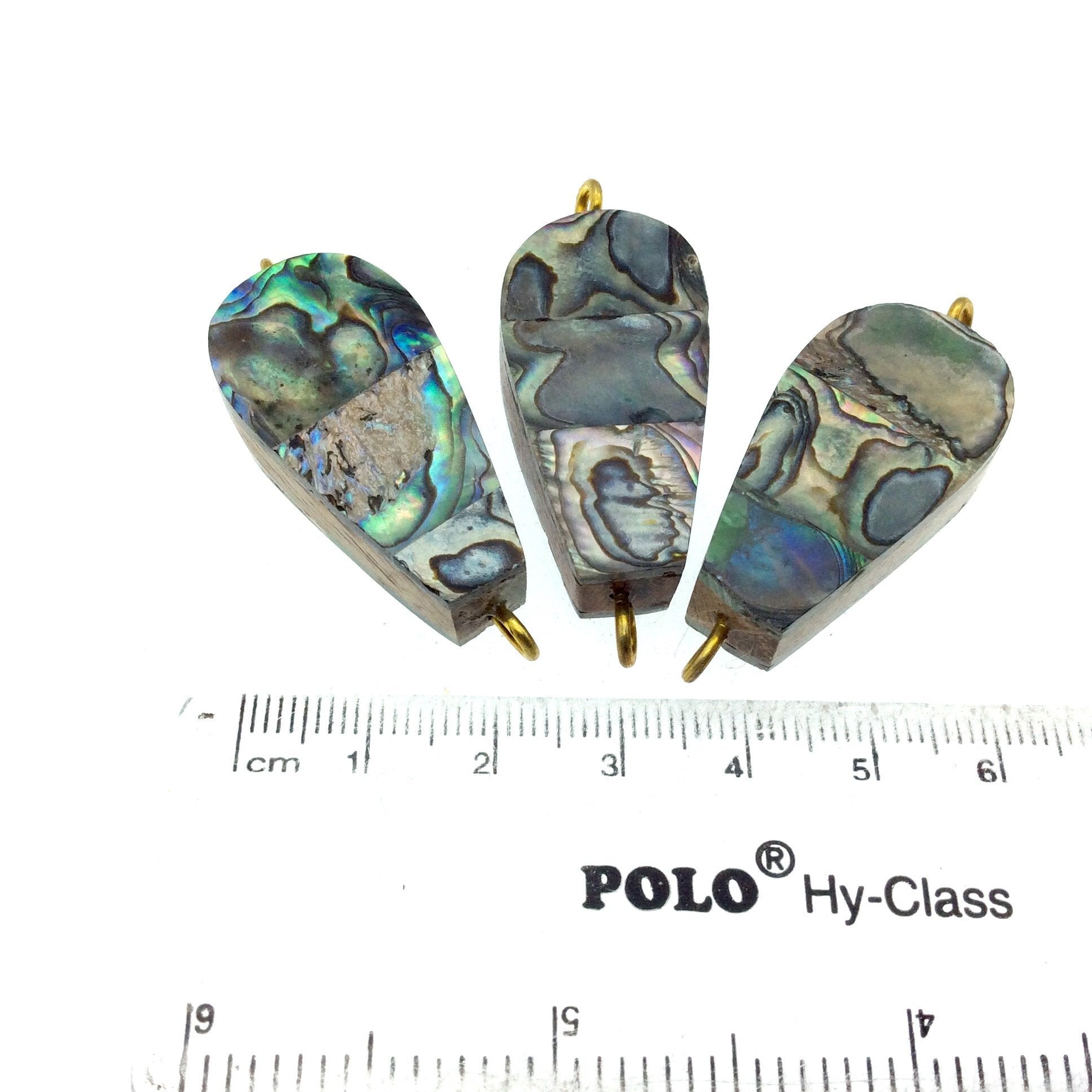 Rainbow Flattened Teardrop Shaped Natural Shell Focal Connector - 18mm x 36mm  Approximately - Sold Individually