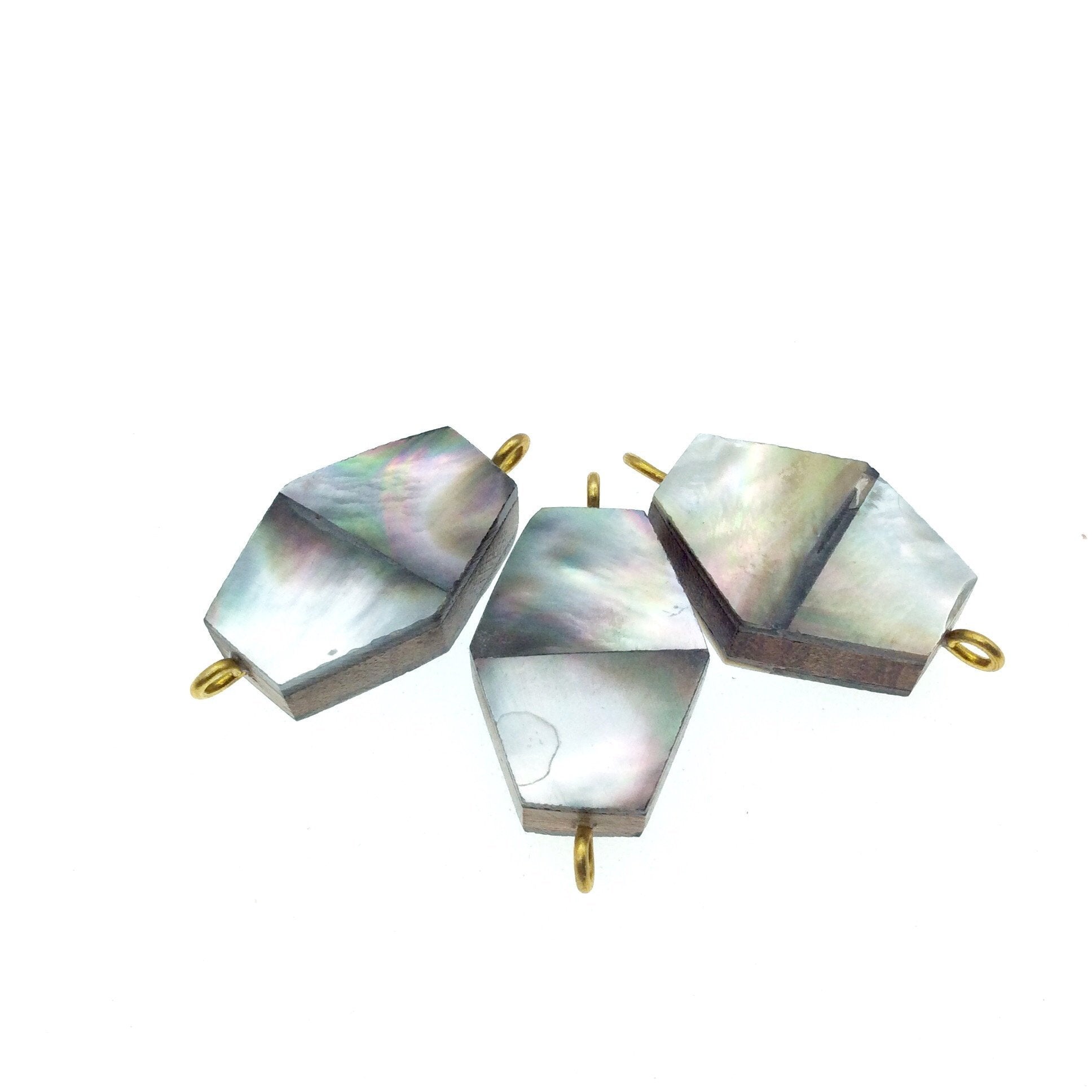 Silver Gray Hexagon Shaped Natural Shell Focal Connector - 20mm x 27mm Approximately - Sold Individually