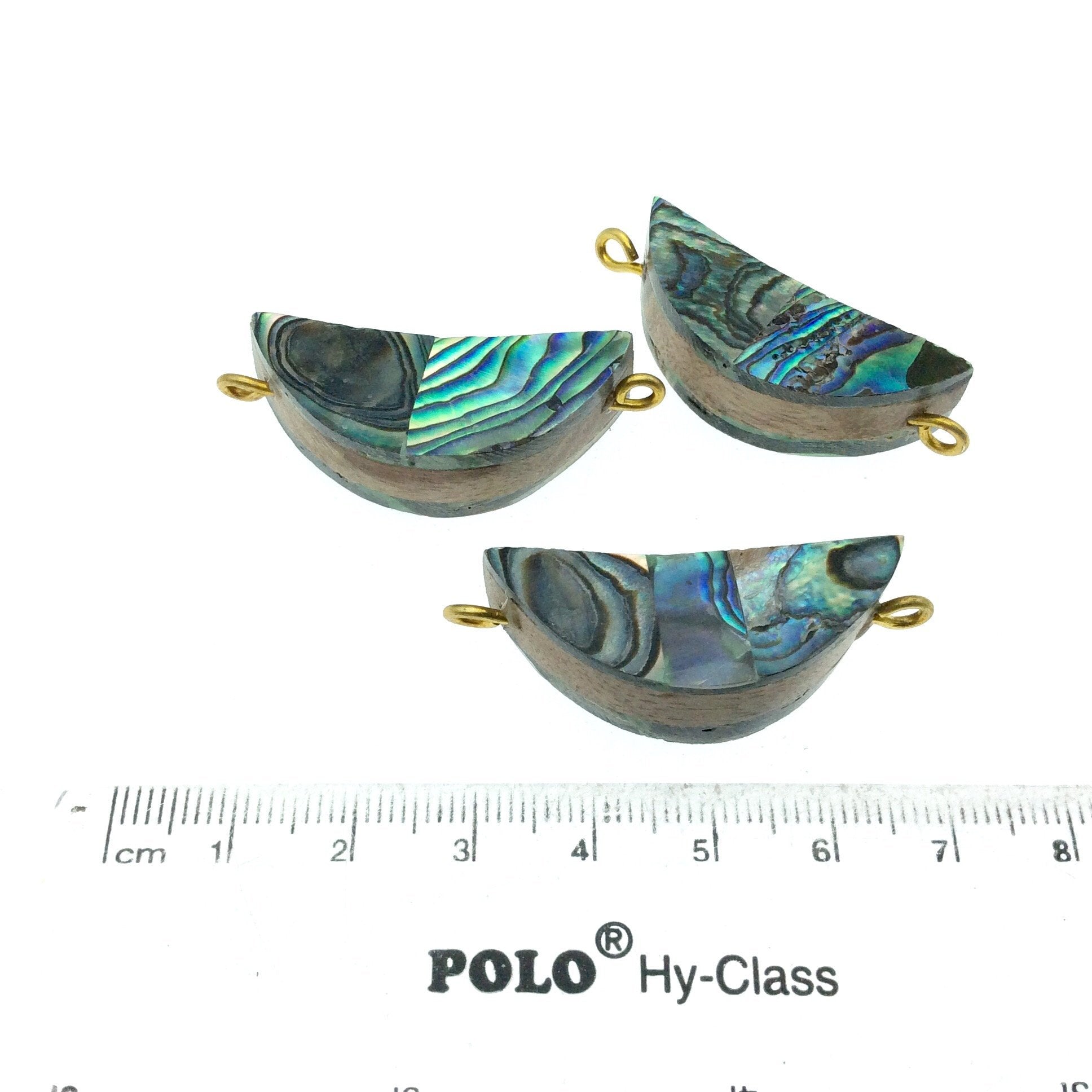 Rainbow Half Moon/Crescent Shaped Natural Shell Focal Connector - 14mm x 35mm Approximately - Sold Individually