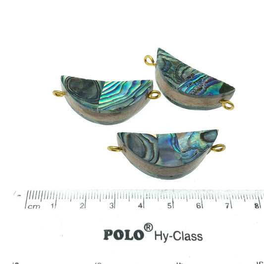 Rainbow Half Moon/Crescent Shaped Natural Shell Focal Connector - 14mm x 35mm Approximately - Sold Individually