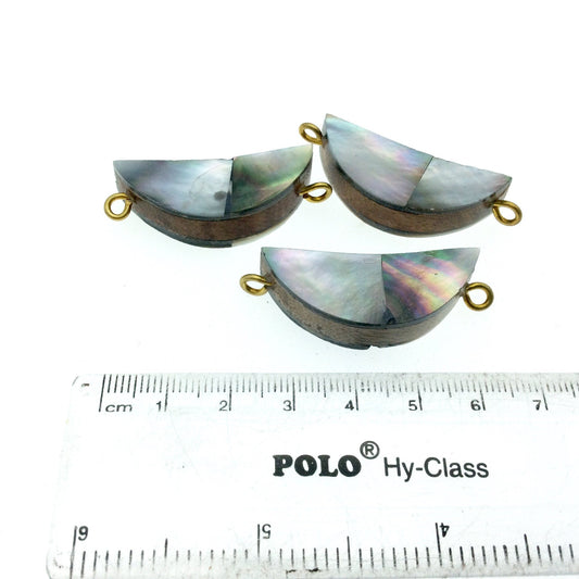 Silver Gray Half Moon/Crescent Shaped Natural Shell Focal Connector - 14mm x 35mm Approximately - Sold Individually