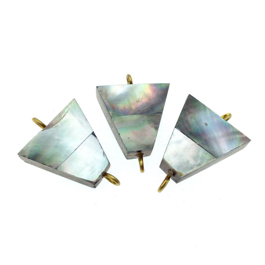Silver Gray Trapezoid Shaped Natural Shell Focal Connector - 21mm x 21mm Approximately - Sold Individually