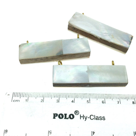 Iridescent White Horizontal Rectangle/Bar Shaped Natural Shell Focal Pendant - 14mm x 50mm Approximately - Sold Individually