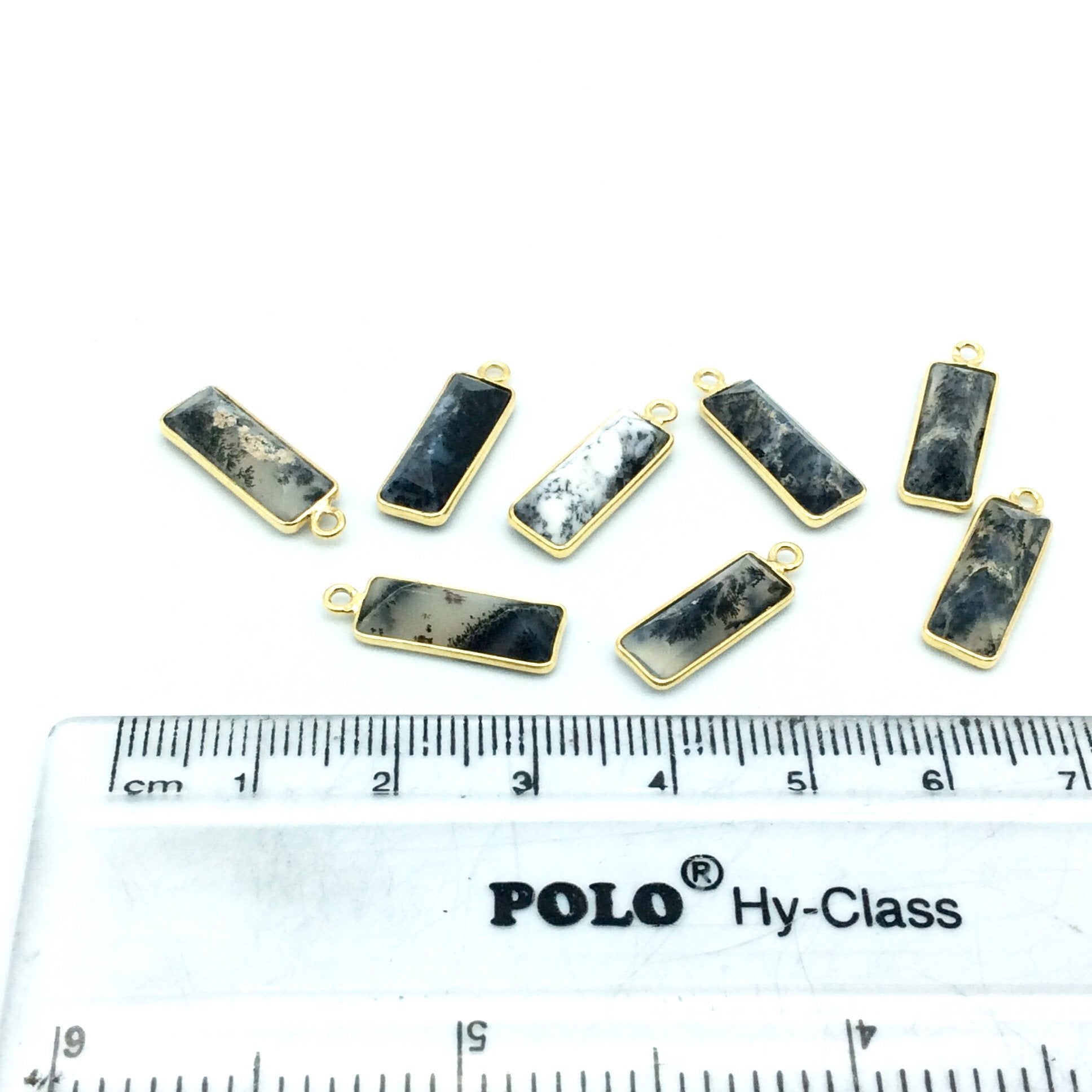 Gold Vermeil Faceted Cut Stone Rectangle Shaped Dendritic Opal Bezel Pendant - Measuring 5mm x 15mm - Sold Per Piece