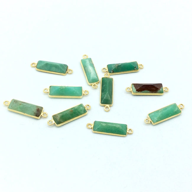 Chrysoprase Bezel | Gold Vermeil Faceted Cut Stone Rectangle Shaped Bezel Connector - Measuring 5mm x 15mm - Sold Per Piece