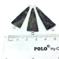 Silver Finish Faceted Black Feldspar Long Triangle Shaped Bezel Connector Component - Measuring 12mm x 30mm - Natural Semi-precious Gemstone