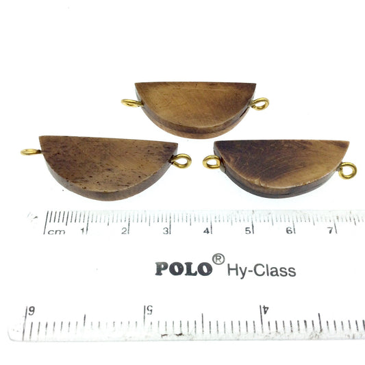 Brown Semi-Circle Shaped Natural Bone Focal Connector - 15mm x 35mm Approximately - Sold Individually