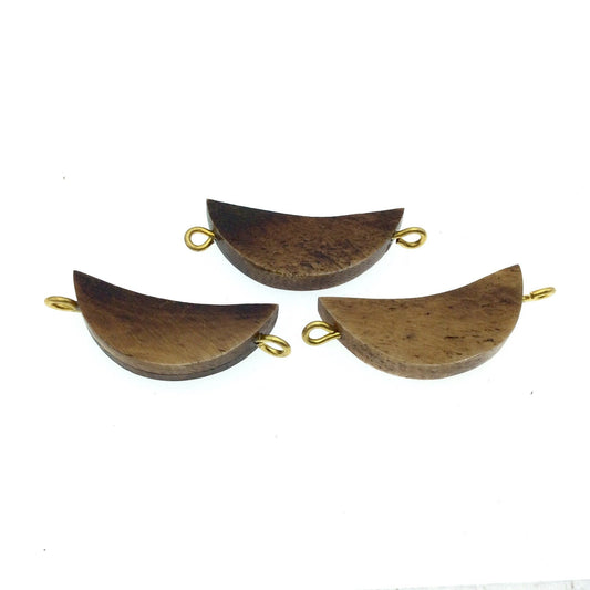 Brown Crescent Moon Shaped Natural Bone Focal Connector - 12mm x 35mm Approximately - Sold Individually