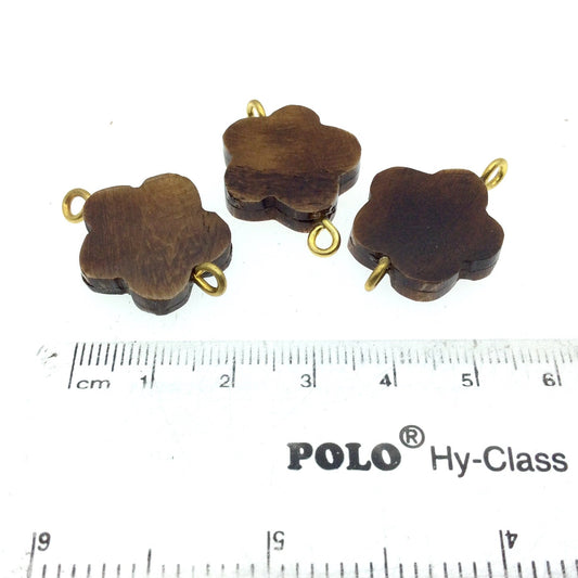 Brown Flower Shaped Natural Bone Focal Connector - 20mm x 20mm Approximately - Sold Individually