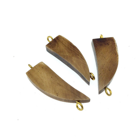 Brown Tooth/Tusk Shaped Natural Bone Focal Connector - 15mm x 40mm Approximately - Sold Individually