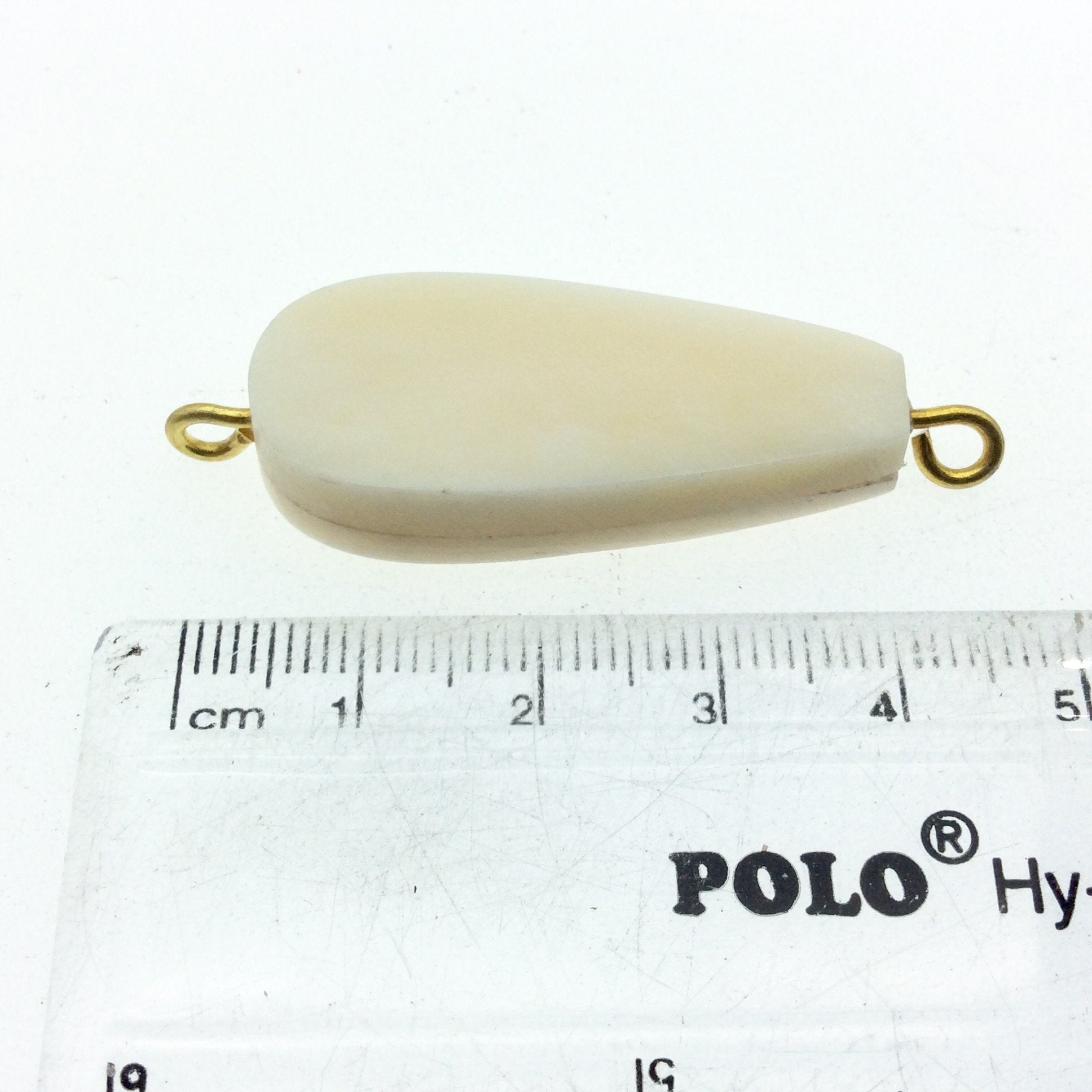 White/Ivory Flattened Teardrop Shaped Natural Bone Focal Connector - 18mm x 36mm Approximately - Sold Individually