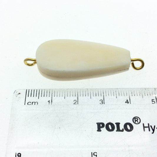 White/Ivory Flattened Teardrop Shaped Natural Bone Focal Connector - 18mm x 36mm Approximately - Sold Individually