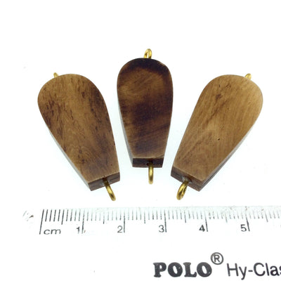 Brown Flattened Teardrop Shaped Natural Bone Focal Connector - 18mm x 36mm Approximately - Sold Individually