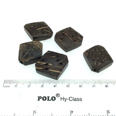 Warm Brown Diamond Shaped Natural Carved Coconut Bead - 22mm x 28mm Approximately - Sold Individually