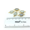 Medium Sized Gold Plated Natural Flat Rainbow Moonstone Oval Shaped Connector -  ~ 15mm - 18mm  Long - Sold Per Each, Selected at Random