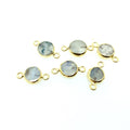 Small Sized Gold Plated Natural Flat White/Green Tree Agate Round Shaped Connector - 12-15mm Approx. - Sold Per Each, Selected at Random