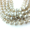 10mm x 13mm Rhinestone Hemisphere White Pearl Potato Shaped Beads - Sold in Packs of Six (6) - Natural Semi-Precious Loose Gemstone