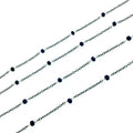 Gunmetal Plated Copper Rosary Chain with Silver Linked Faceted 3-4mm Rondelle Shape Blue Sapphire Beads - Natural Gemstone - Sold Per Foot