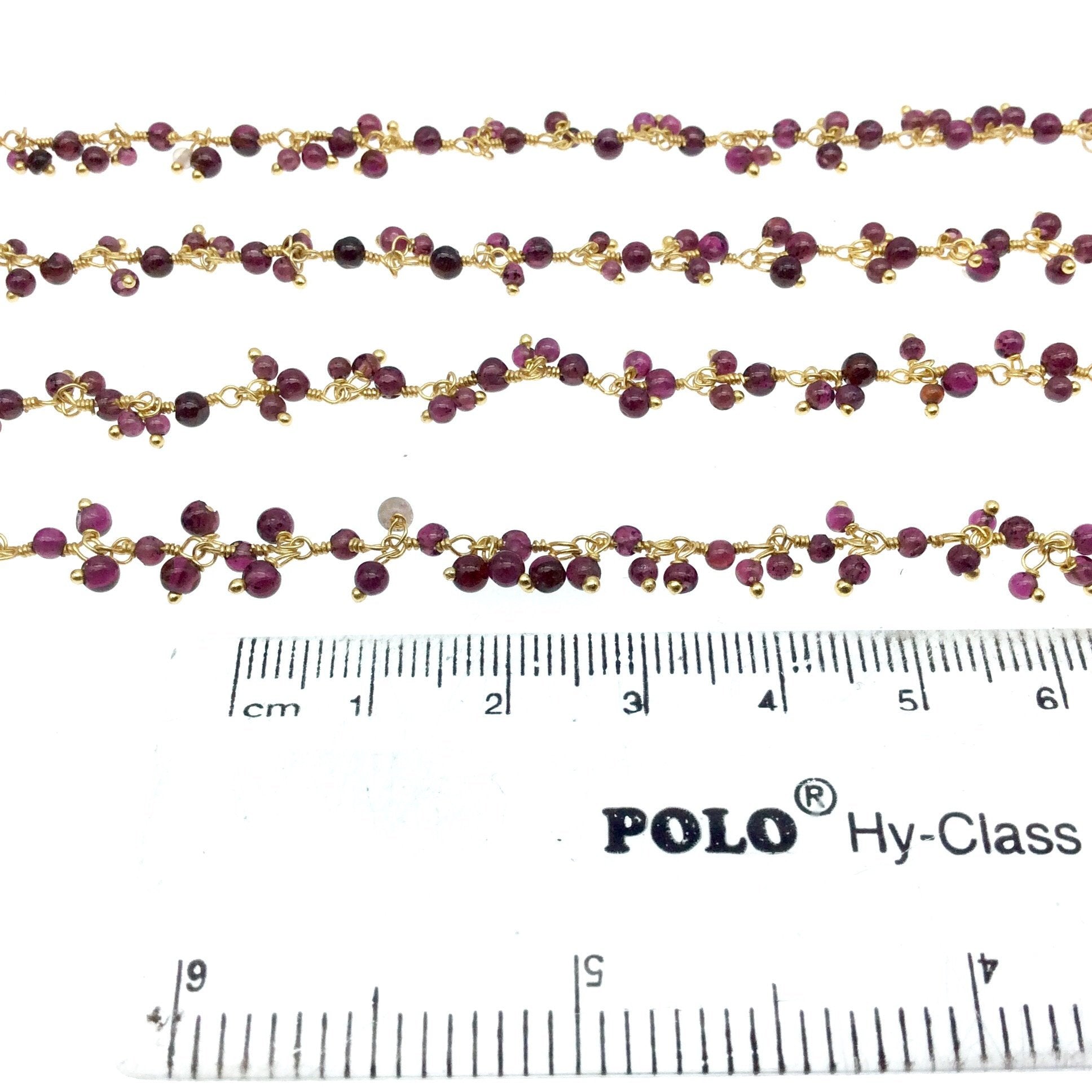 Gold Plated Copper Double Dangle Rosary Chain with 3-4mm Faceted Natural Garnet Rondelle Beads - Sold by 1' Cut Sections or in Bulk!