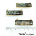 Labradorite Bezel | Gold Plated Faceted Natural Rectangle Bar Shaped Rainbow Bezel Connector ~ 12mm x 40mm - Sold Individually