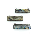 Labradorite Bezel | Rainbow Gunmetal Plated Faceted Natural Rectangle Bar Shaped Bezel Connector ~ 12mm x 40mm - Sold Individually