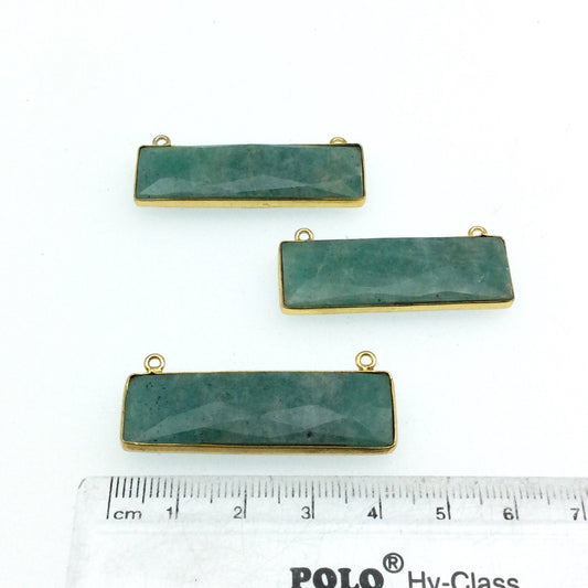 Gold Plated Faceted Amazonite Rectangle/Bar Shaped Bezel Connector - ~ 12mm x 40mm - Sold Individually, Chosen Randomly