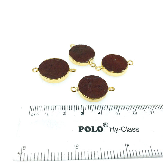 Large Sized Gold Plated Natural Flat Red Jasper Round Shape Connector - 18-20mm Approx. - Sold Per Each, Selected at Random