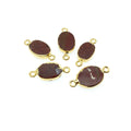 Extra Small Sized Gold Plated Natural Flat Red Jasper Oval Shape Connector - 12-15mm Long Approx. - Sold Per Each, Selected at Random