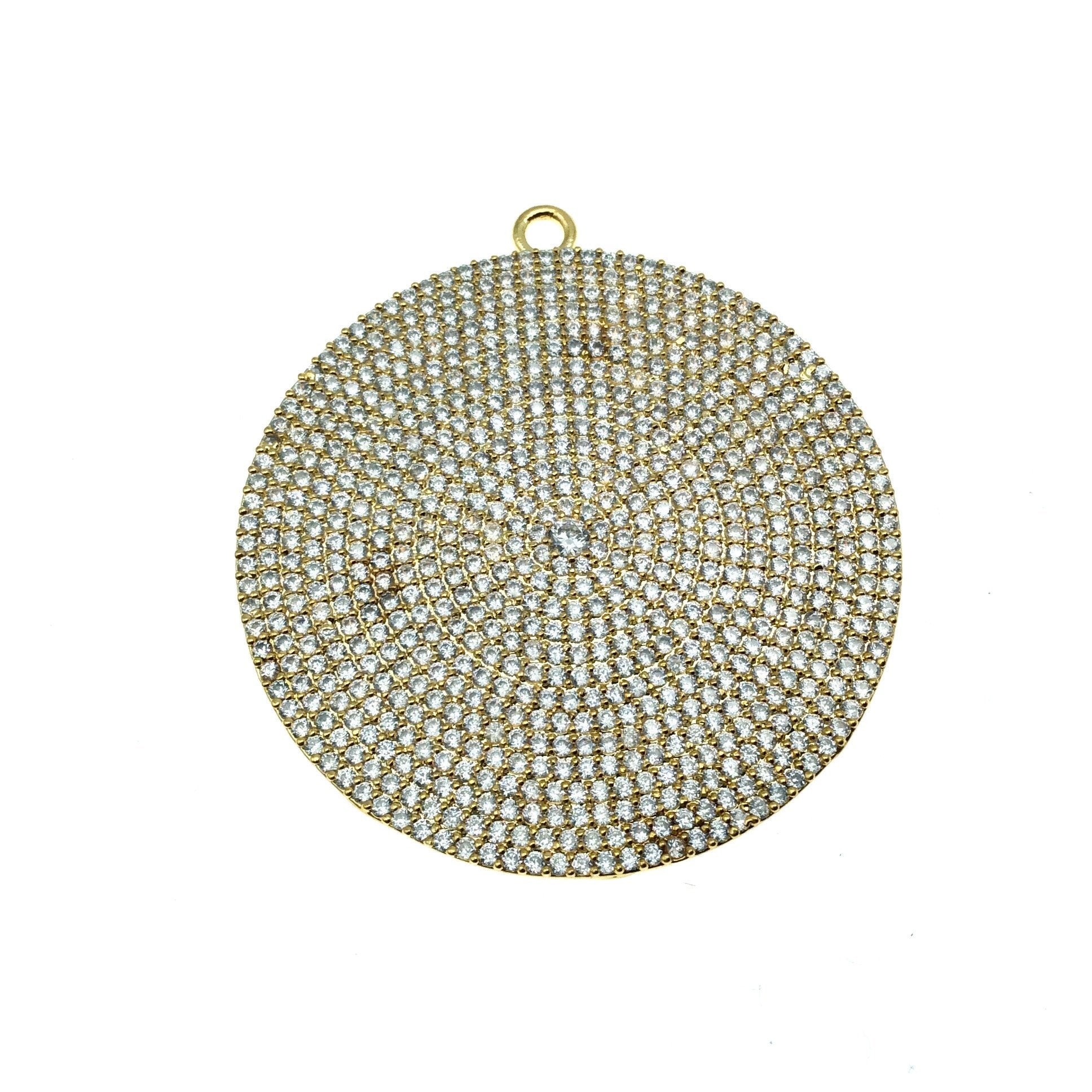 Gold Plated CZ Cubic Zirconia Inlaid Disc/Circle Shaped Copper Pendant - Measuring 43mm x 43mm